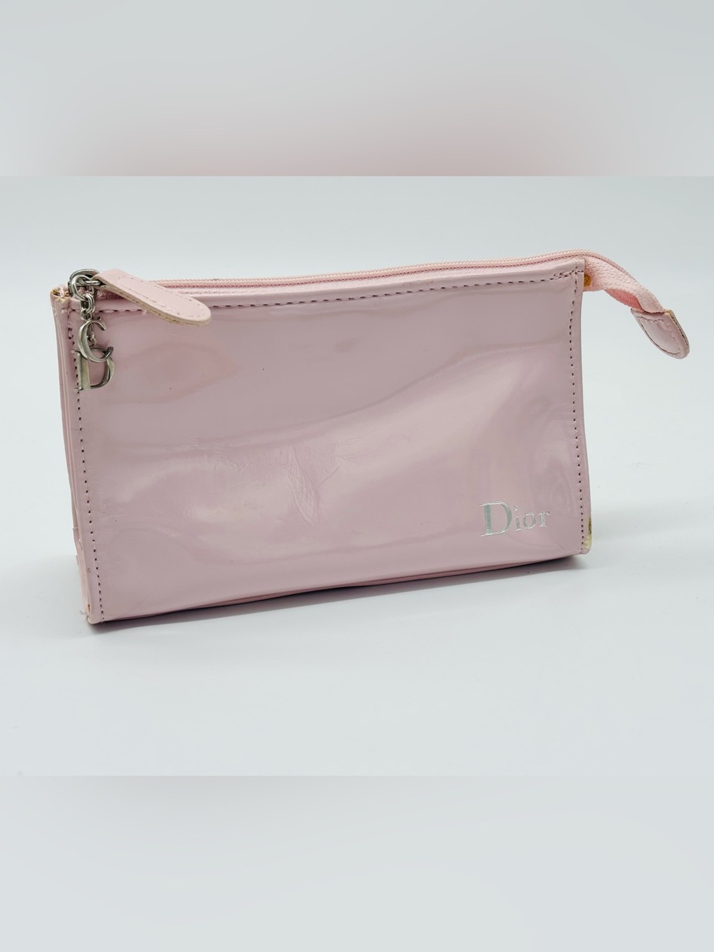 DiorLight Pink Patent Cosmetic Pouch with Silver Logo